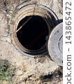 An open manhole revealing underground utility cables. Construction, utilities, repairs 143865472