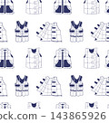 Sensory Weighted Vest Seamless Pattern. Blue Outline Hand Drawn Occupational Therapy Padded Compression Waistcoat Repeating on White Background. Vector Illustration for Autism Fabric, Wallpaper 143865926