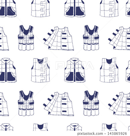 Sensory Weighted Vest Seamless Pattern. Blue Outline Hand Drawn Occupational Therapy Padded Compression Waistcoat Repeating on White Background. Vector Illustration for Autism Fabric, Wallpaper Sensory Weighted Vest Seamless Pattern. Blue Outline Hand Drawn Occupational Therapy Padded Compression Waistcoat Repeating on White Background. Vector Illustration for Autism Fabric, Wallpaper 143865926