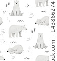 Winter seamless pattern with polar bear, footprints and abstract elements. Watercolor hand painting background with white bear, wrapping paper, fabric, textile, Christmas and New Year 143866274