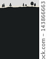 Monochrome silhouettes of trees and hills against a vertical background with black white space. 143866663