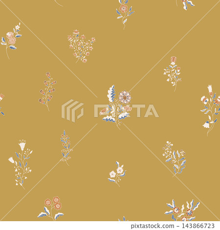 Mustard Scattered Floral Sprig Pattern Mustard Scattered Floral Sprig Pattern 143866723