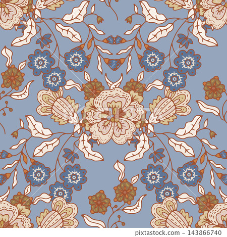 Dusty Blue Folk Floral Damask Pattern Dusty Blue Folk Floral Damask Pattern 143866740