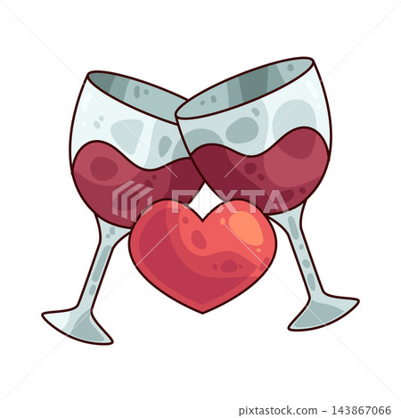 Illustration of Two Wine Glasses and Heart Illustration of Two Wine Glasses and Heart 143867066