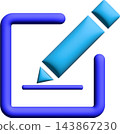 Edit Icon, Blue Pencil Writing On A Line Inside Rounded Square, Glossy 3D Compose Symbol 143867230