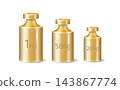 Professional calibration weight set with precise gram measurements. Metal standard masses for accurate scale testing and kilogram verification on white background. Vector 143867774