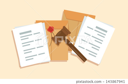 Judge Gavel with Legal Documents Floder illustration 143867941