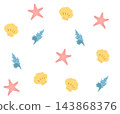 Stylized illustrations resembling decorative stickers of seashells and starfish. 143868376
