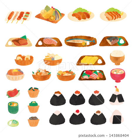 Japanese food watercolor illustration set Japanese food watercolor illustration set 143868404