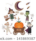 A collection of adorable vector cartoon Halloween characters and symbols on a white background vector 143869387