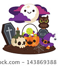 A collection of adorable vector illustrations of classic Halloween symbols against a white background vector 143869388