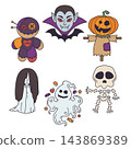 A collection of cartoon illustrations of classic horror figures and Halloween characters on a white background vector 143869389