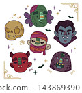 A collection of cute cartoon Halloween monster faces and icons vector 143869390