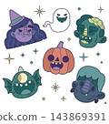 A collection of cute cartoon Halloween monster faces and icons vector 143869391