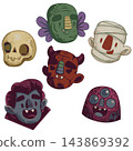 A collection of cute cartoon Halloween monster faces and icons vector 143869392