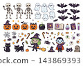 A collection of cute vector illustrations of classic Halloween characters and symbols on a white background  vector 143869393