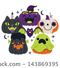 A collection of cute vector illustrations of classic Halloween characters and symbols on a white background  vector 143869395