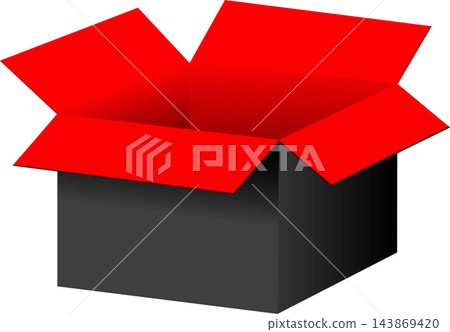 Open black cardboard box with red inside isolated on white background for delivery shipping concept Open black cardboard box with red inside isolated on white background for delivery shipping concept 143869420
