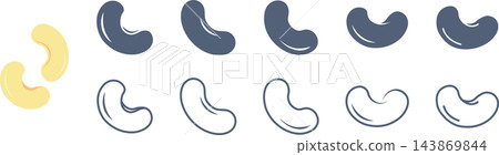 A set of icon materials featuring various cashew nut variations. A set of icon materials featuring various cashew nut variations. 143869844