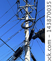 Landscape with blue sky and utility poles 143870035