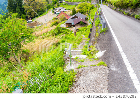 【傳統建築群重要保護區】落合，東祖屋山村：初夏景色－村道與車道，德島縣三好市 143870292