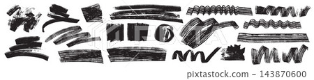 Grunge brush stroke and paint smudge set with raw scratch marks, a black box and circle element. Grunge brush stroke and paint smudge set with raw scratch marks, a black box and circle element. 143870600