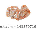 Beef semi-dry sausages. Dry-cured snack for beer. Top view. Raw cured sausages on a white background. Fermented meat product. 143870716