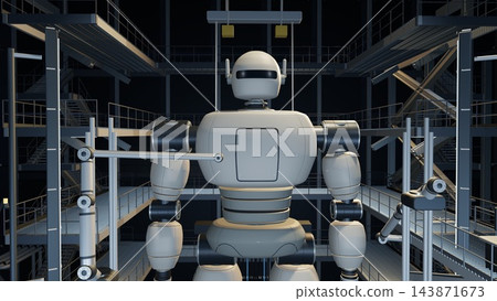 工廠組裝的巨型機器人：復古3DCG 143871673