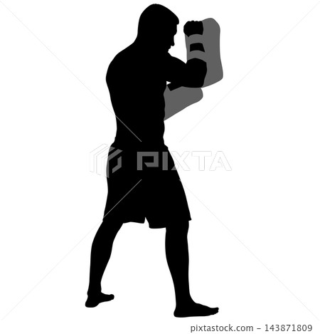 Boxer Wearing Gloves Punching Trainer Focus Mitt Black Silhouette 143871809