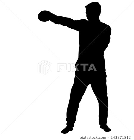 Male Boxer Wearing Boxing Gloves in Fighting Stance Silhouette Male Boxer Wearing Boxing Gloves in Fighting Stance Silhouette 143871812