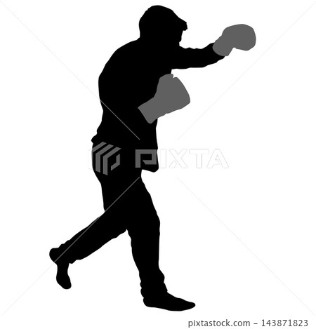 Male Boxer Wearing Boxing Gloves in Fighting Stance Silhouette 143871823