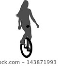 Female Circus Performer Riding a Single Wheel Unicycle Black Silhouette 143871993