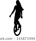 Female Circus Performer Riding a Single Wheel Unicycle Black Silhouette 143871994