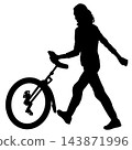 Female Circus Performer Riding a Single Wheel Unicycle Black Silhouette 143871996