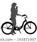 Woman Stopping on Bicycle to Check Smartphone Black Silhouette 143871997