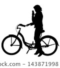 Woman Stopping on Bicycle to Check Smartphone Black Silhouette 143871998