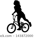 Female Cyclist Riding Bicycle with One Leg Extended Backward Black Silhouette 143872000