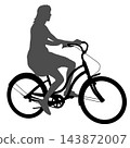Woman Riding Bicycle in Side View Black Silhouette 143872007