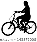 Woman Riding Bicycle in Side View Black Silhouette 143872008