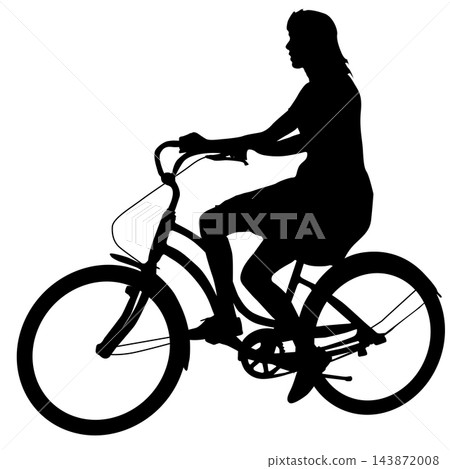 Woman Riding Bicycle in Side View Black Silhouette Woman Riding Bicycle in Side View Black Silhouette 143872008