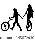 Female Circus Performer Riding a Single Wheel Unicycle Black Silhouette 143872010