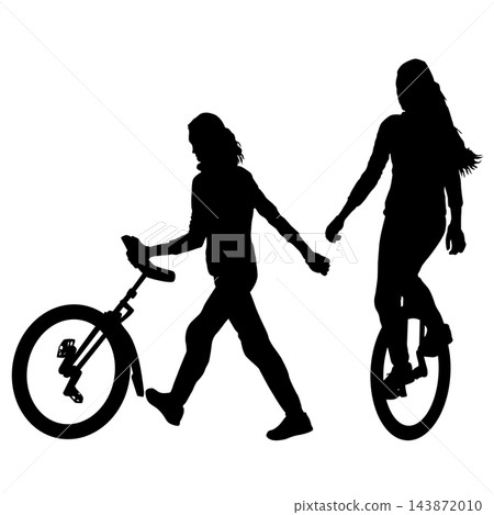 Female Circus Performer Riding a Single Wheel Unicycle Black Silhouette Female Circus Performer Riding a Single Wheel Unicycle Black Silhouette 143872010