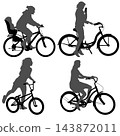 Set of Bicycle Riders and Cyclists in Different Poses Black Silhouettes 143872011
