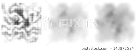 Halftone dotted optical illusion swirl vortex pattern set. Abstract vector monochrome dots gradient texture overlay template. 143872554