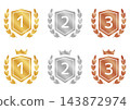 The EC site and awards displays feature gold, silver, and bronze shields, along with laurel wreaths and crowns, creating a magnificent ranking emblem for 1st, 2nd, and 3rd place. 143872974