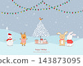 Merry Christmas and Happy new year card,Celebrate themed with cute cartoon animals happy on winter holiday 143873095