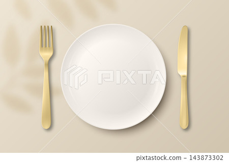 Table Setting Vector Illustration. Minimal Place Setting Illustration with Plate, Fork and Knife. Horizontal Restaurant Table Layout, Dining Etiquette Design Table Setting Vector Illustration. Minimal Place Setting Illustration with Plate, Fork and Knife. Horizontal Restaurant Table Layout, Dining Etiquette Design 143873302