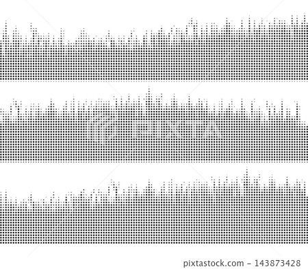 Halftone square pixel sound equalizer and audio wave set. Modern digital waveform element design. Halftone square pixel sound equalizer and audio wave set. Modern digital waveform element design. 143873428