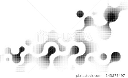 Halftone dotted metaball and molecule connection background. Fluid liquid drops abstract vector illustration. 143873497