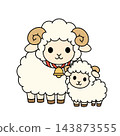 A color illustration of a mother sheep and her calf, suitable for New Year's cards for the Year of the Sheep. 143873555